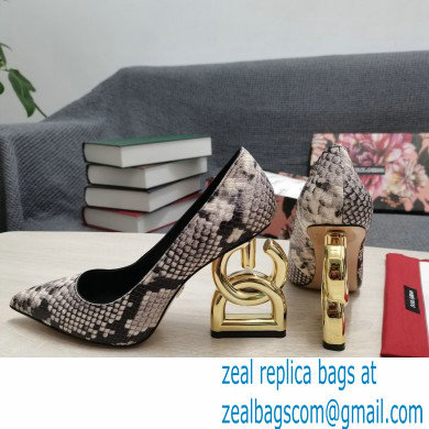 Dolce  &  Gabbana Heel 10.5cm Leather Pumps Snake Print Gray with DG Pop Heel 2021